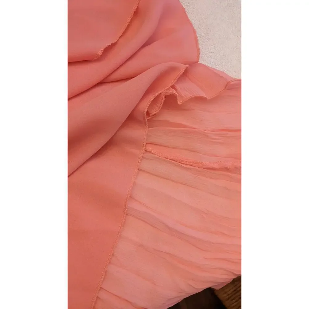 Chiffon Pink Coral Midi Skirt with Liner, Size 16 - Picture 6 of 9